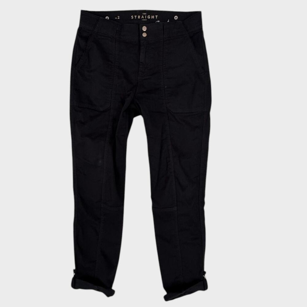 White House Black Market Size 2 Black Straight Crops Pants Roll Cuffs